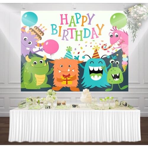 Custom Cute monster Party Backdrops Animals Backdrops Cartoon monster Birthday Banner Photography Studio Background Party Decor