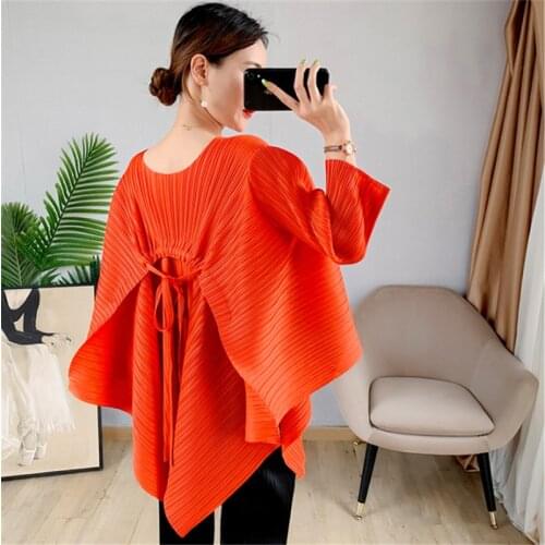 2021 summer new Miyake pleated top fat mm fashion comfortable loose large size Hepburn style personalized fashion T-shirt women
