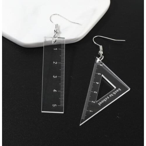 Cool Transparent Ruler Acrylic Earrings Asymmetrical Geometric Unusual Hanging Earring for Women Long Dangle Jewelry 2021