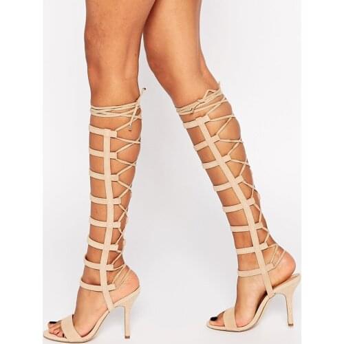 Sestito 2019 Woman Brand Designer Cut-outs Lace-up Ankle Strap Sandals Boots Ladies Peep Toe Knee High Boots Girls High Heels