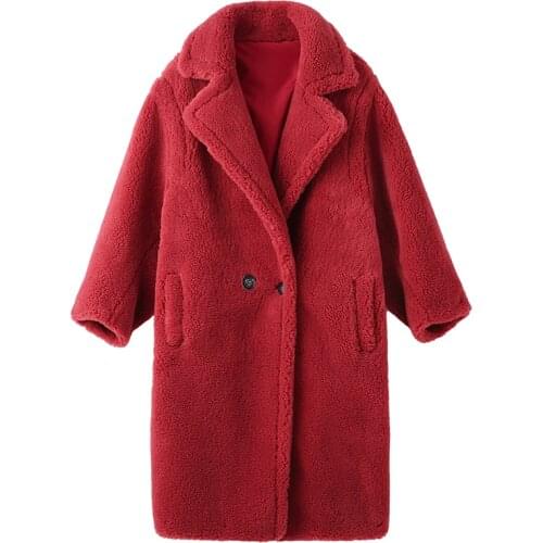 2019 Winter New Fashion Womens Teddy Bear Icon Coat X-Long Real Sheep Fur Oversized Parka Thick Warm Outerwear C915