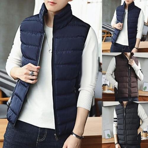 Men Winter Plaid Stand Collar Cotton Vest Plus Size Zipper Pockets Warm Waistcoat Vest Plus Size Zipper male Waistcoat