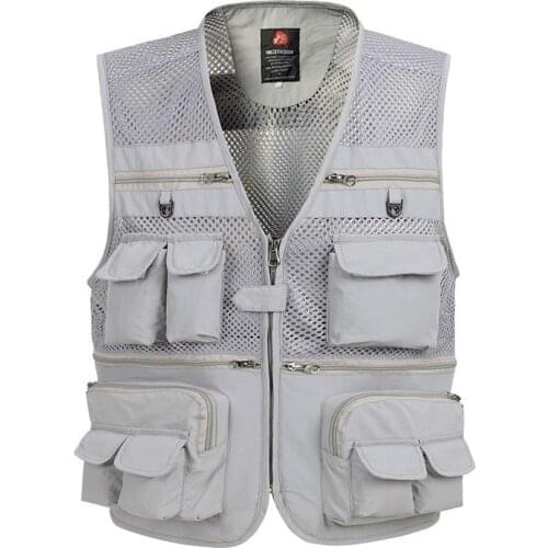 Summer Mesh Thin Mens 5XL Multi Pocket Fishing Vest Outdoor Travel Hiking Breathable Waistcoat Large Size Loose Sports Vests