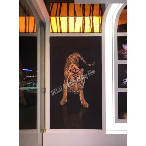 Vivid Tiger Running Printing Ceiling Film Black background Stretch Ceiling Film with fluorescent backlit