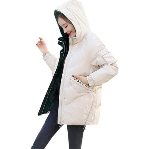 Winter Padded Clothing Female Short Outerwear New Embroidered Letters Bread Parker Overcoat Women Hooded Down Cotton Jacket Lady
