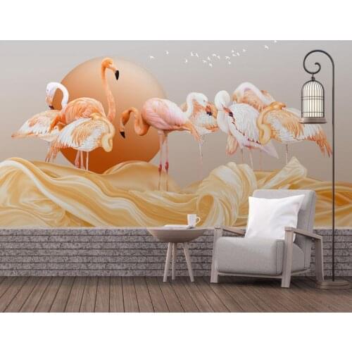 Golden Ribbon Landscape Flamingo Background Wall Painting Custom Size Decorative Painting Living Room Bedroom 3d wallpaper mural