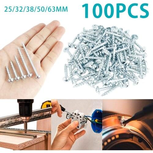 100 Pcs/Set Cross Pan Head Screws Carbon Steel Self Tapping Cross Groove Thread Screws Self-Drilling DIY Woodworking Fastener