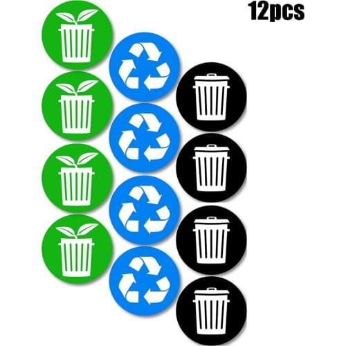 12pcs Diameter 10CM PVC Recycle Trash Bin Sticker Vinyl Stickers For Label Bins, Containers, Garbage Cans