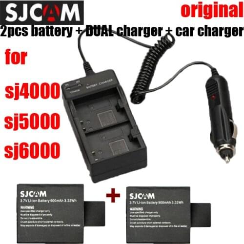 2pc SJCAM sj4000 battery sj5000 sj6000 battery + dual battery charger Car Charger for SJCAM sj 4000 5000 6000 camera accessories
