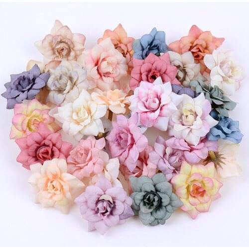 50pcs/4.5cm Silk Mini Rose Artificial Flower Head Bouquet Wedding Party Decoration DIY Wreath Scrapbook Wreath Home Fake Flowers