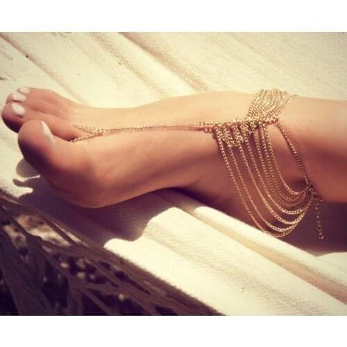 2020 Hot sales New Beach Fashion Multi Tassel Toe Bracelet Chain Link Foot Jewelry Anklet Free Shipping
