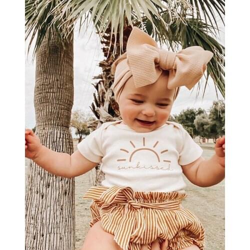 Newborn Baby Girl Clothes Summer Short Sleeve Rainbow Printed Romper Top Shorts Headband 3Pcs Infant Outfits