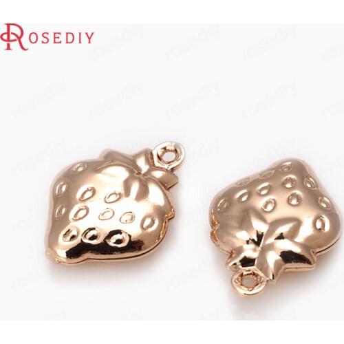 31882)10PCS 15*11MM 24K Champagne Gold Color Brass Strawberry Charms Pendants High Quality Diy Jewelry Findings Accessories
