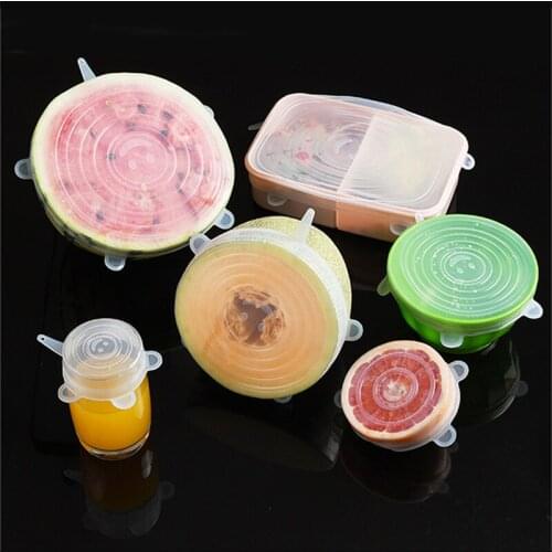 6 Pcs/Set Universal Food Wrap Bowl Silicone Cover Cap Reusable Silicone Lids For Cookware Bowl Stretch Lids Kitchen Accessories