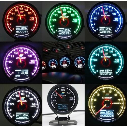 62mm 7 Color in 1 Racing Gauge GReddi Multi D/A LCD Digital Display Turbo Boost Gauge Car Gauge 2.5 Inch
