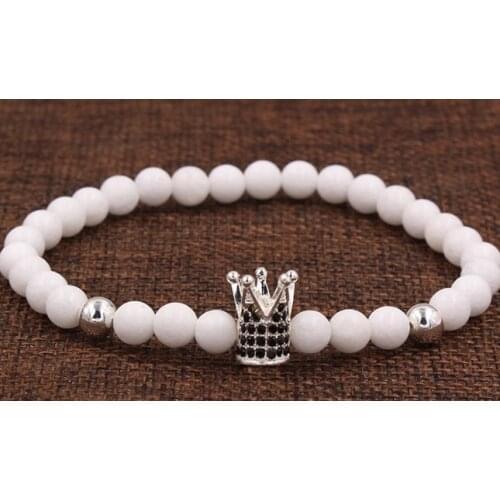 8mm gf42 gold silver Copper cz zircon cubic zirconia elastic adjusted Charm stone Crown agate Onyx Buddha Prayer Yoga Bracelet