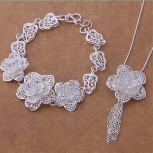 AS372 Hot Sale Silver Plated Color Jewelry Sets For Women Wholesale High Quality Classic Bracelet 284 + Necklace 699