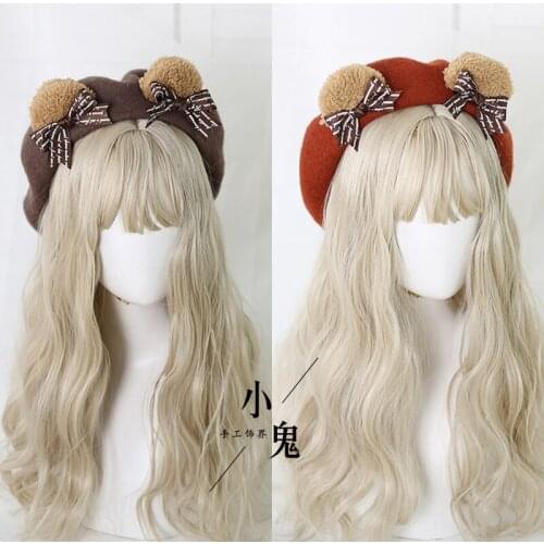 Lolita bear ear beret cute painter hat Japanese handmade jewelry biscuits bud hat Autumn Winter Sweet Painter Hat