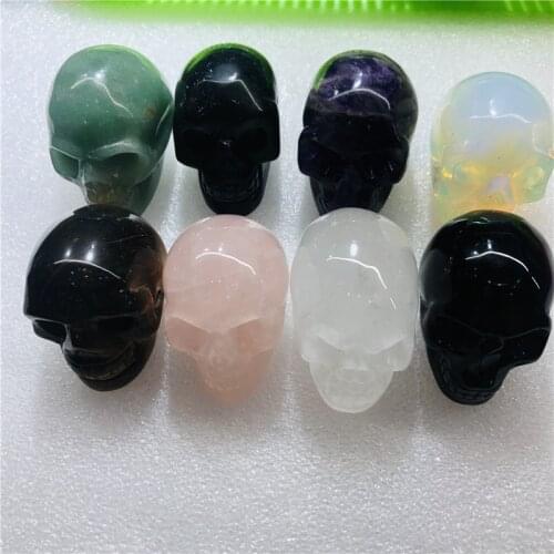 Free Shipping 2Inch Natural Crystal Stone Skull Figurine Hand Carved Statue Chakra Feng Shui Healing Home Ornament