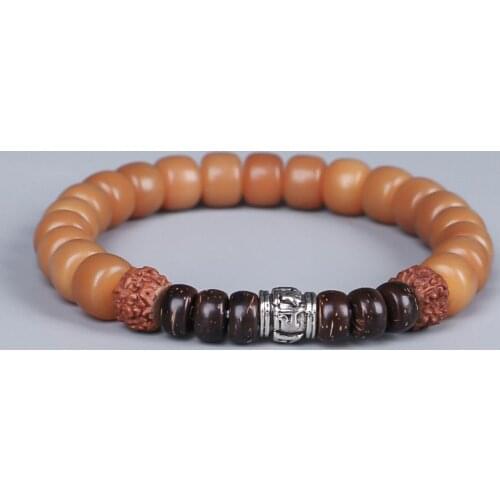 Horn Bone Coconut shell Olive Nut Bracelet Tibetan Buddhism Mala Beads Bracelet Six True Mantra Words Meditation OM Jewelry