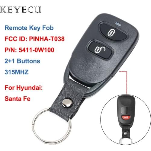 Keyecu 3 Buttons Remote Control Car Key Fob 315MHZ for Hyundai Santa Fe 2006 2007 FCC ID: PINHA-T038, P/N: 95411-0W100