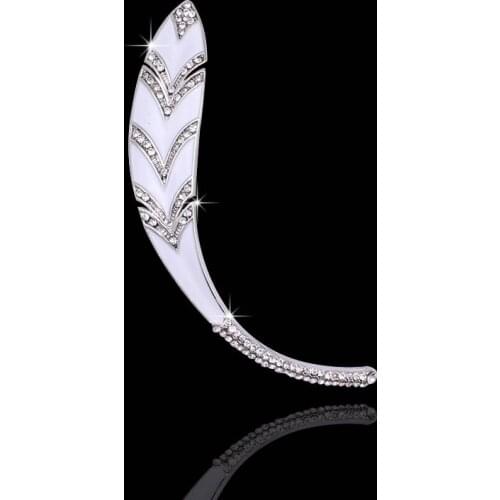 TANGTANG Brooches White Enamel Feather Brooch With Clear Rhinestone Handmade Leaf Pins For Women Wedding Jewelry, Item: BH8220