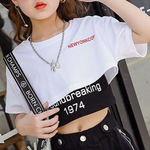 Kids Hip Hop Jazz Dance Costumes Teens Girls Clothes 2Pcs Short Sleeves Letter Print Crop Top T-shirt + Vest Tank Summer Outfits