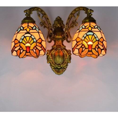 European-Style Retro Creative Corridor Double-Headed Wall Lamp American Creative Baroque Colored Glass Bar Restaurant Glass Lamp