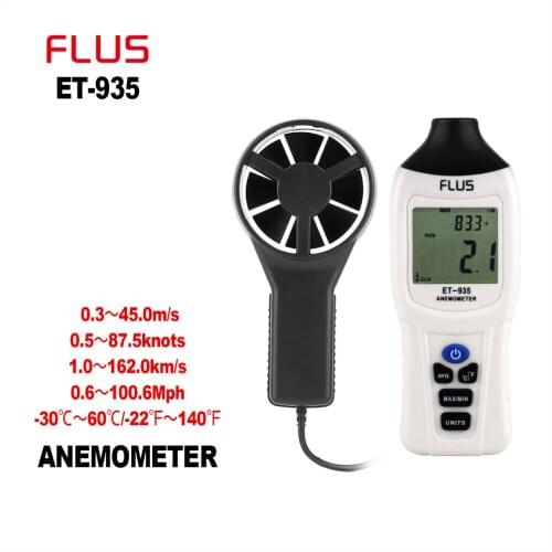 FLUS Portable Anemometer Thermometer Wind Speed Gauge Meter Anemometro Windmeter LCD Display Digital Handheld Wind Speed Sensor
