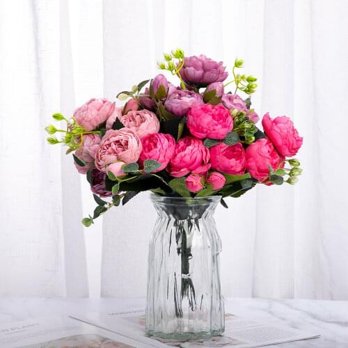 High quality silk peony artificial flowers Bouquet Multicolor Rose Wedding fake flower home party decoration Rose garden decor