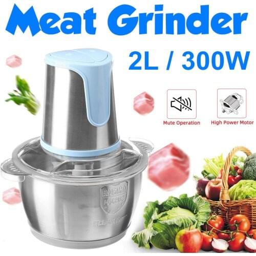 2 Speeds Stainless Steel 2L Capacity Electric Chopper Meat Grinder Mincer Food Processor Slicer Automatic Mincing Machine 300W