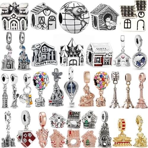 Fine Fairy tale Princess castle Pendant Fit Original Pandora Charms Bracelet Women Magic Castle House Beads for Jewelry Making