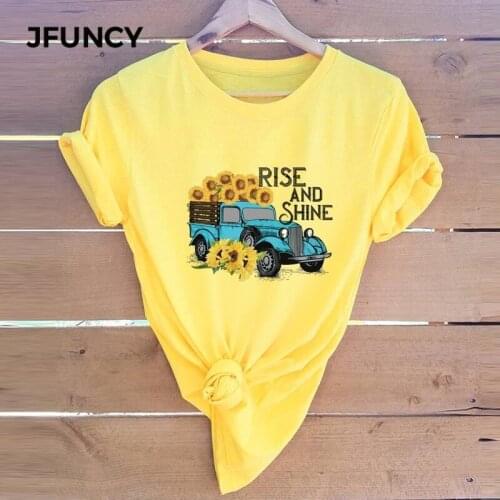 JFUNCY Plus Size Women T Shirts New Printed Summer T-Shirt 100% Cotton Short Sleeve Woman Tees Tops Female Tshirt