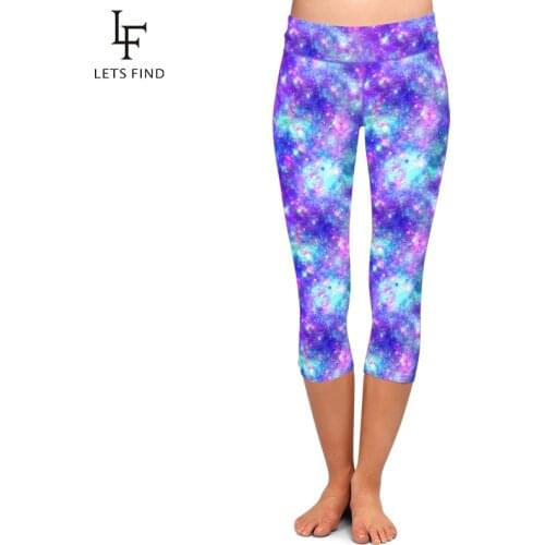 LETSFIND Sexy Women Galaxy Design Print Fitness Capri Leggings High Waist Plus Size Comfortable Mid-Calf Stretch Leggings