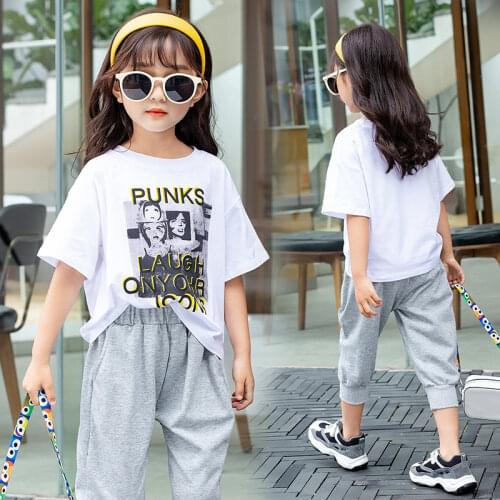 Girls Summer Clothes Fashion Outfits Short Sleeve Print T-shirt Sweatpants 2Pcs Sets Teen Girls Clothing 4 6 8 10 12 Years