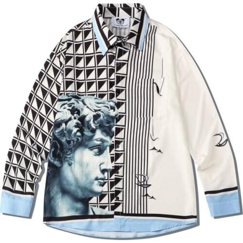 Fashion Vintage Luxury Men Loose Long Sleeve Hawaiian Shirt Autumn Man Black White Striped Patchwork ShirtsCasual Plaid Chemise