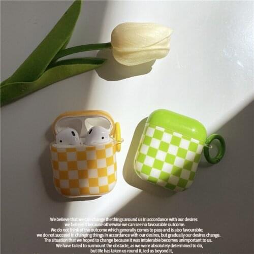 Fashion Checkerboard Lattice Bluetooth Wireless Earphone Case for Apple AirPods 1 2 Pro Accessories with Ring