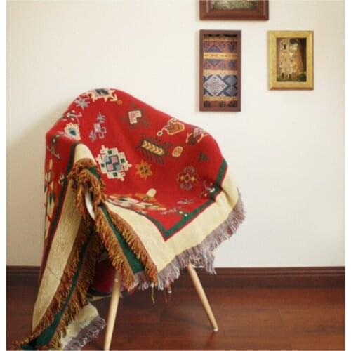 Pure cotton linen Retro nostalgia carpet thin blanket tie-dye Ethnic Art blanket bed cover living room bedroom Felts tapestry