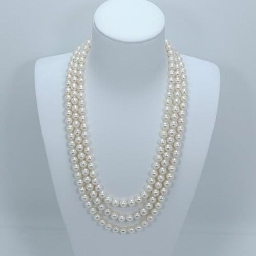 MADALENA SARARA Wholesale 8-9mm Freshwater Pearl Necklace Three Rows Fine Luster Women Necklace