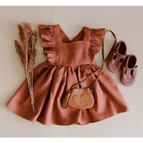 Toddler Kid Baby Girls Casual Dresses Solid Ruffle lace Sleeveless Dress Outfit Sundress cotton linen princess girls costumes