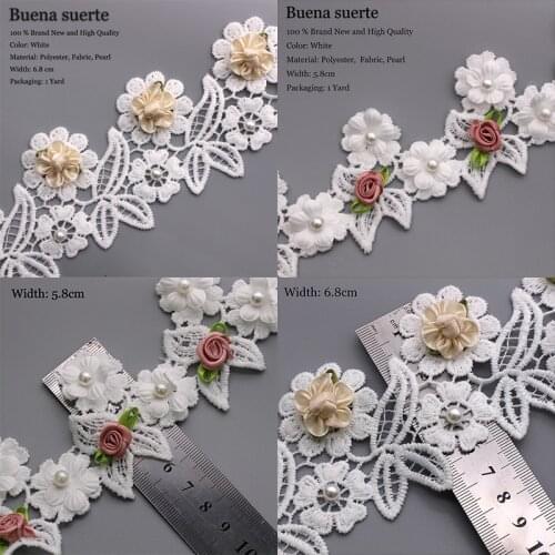 Soluble Polyester 3D Colorful Flowers Pearl Embroidered Lace Trim Ribbon Fabric Handmade Sewing Craft For Costume Hat Decoration