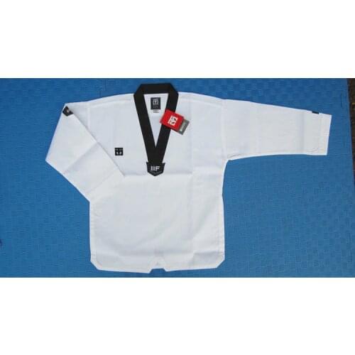 Promotional MOOTO taekwondo Dobok WTF Dobok Taekwondo Uniform Belt with Special Fabric cotton red black -v neck TKD uniforms