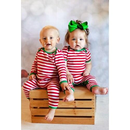 Christmas Baby Boys Girls Classic Stripe Cotton Romper Sleepwear Pajamas Clothes Red Jumpsuit Newborn Baby Romper Clothing