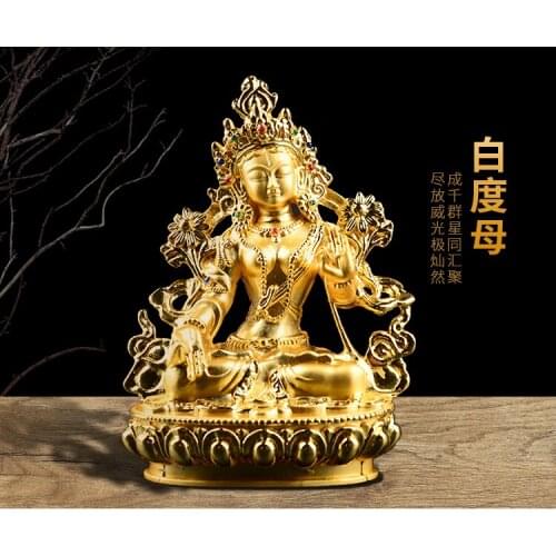 Wholesale Buddha statues HOME efficacious Protection bless family Avalokitesvara White Tara Guanyin Buddha brass gilding statue