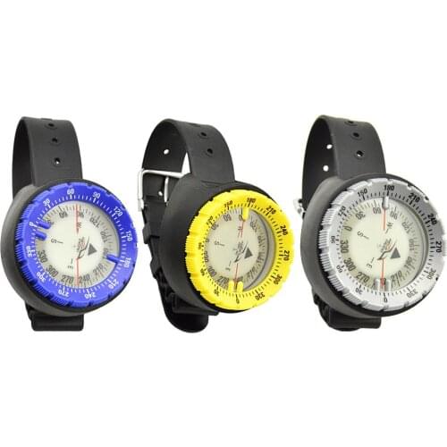 50M/165 Inch Waterproof Compass Underwater Caving Camping Swimming Compass With Wristband Diving Scuba Watchband Fluorescent Dia