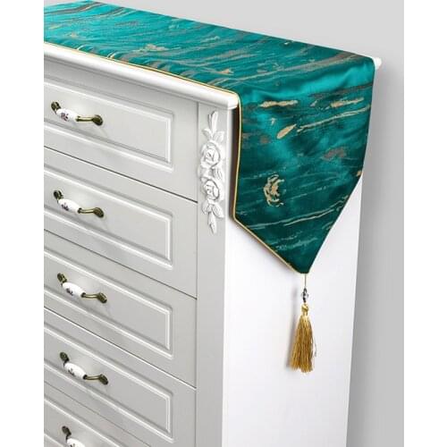 Green Table Runner Luxury High-grade Table Flag New Chinese Style Home Textiles with Tassels Decoration Dining Table TV Cabinet