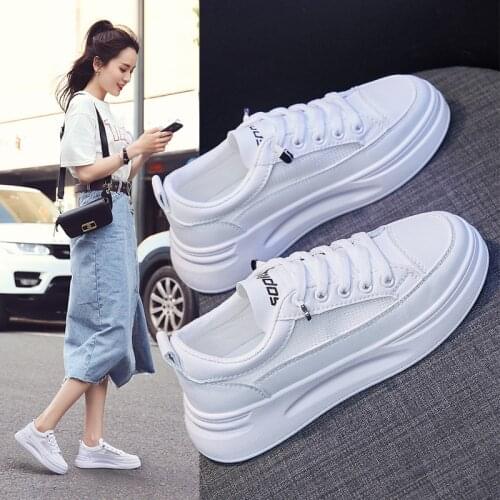 2021 Women Casual Shoes New Spring Women Shoes Fashion White Sneakers Breathable Lace-Up Women Flat White Shoes New Sneakers