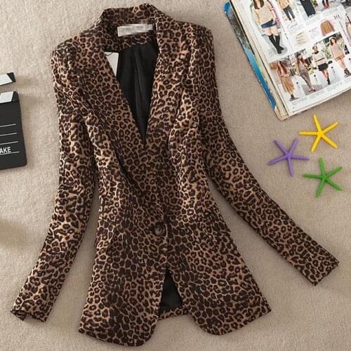 Plus Size 3XL!Women Blazer Leopard Print Suit Jacket One Button Outerwear OL Long Sleeve coat