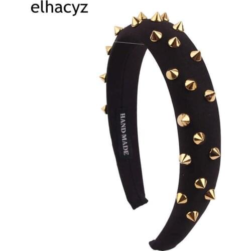 1PC Newest Wide 1.2'' Sponge Headband Golden Spike Rivets Studded Band Party Punk Women Hairband Hair Accessories