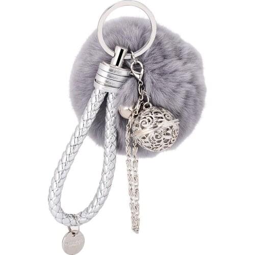 Women Hollow Ball Bell Chain Pompom Pendant Braided Rope Keychain Bag Ornaments Cute Toy Gift Keychain Fur Ball Pompom Stuffed K